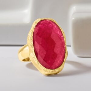 Ross-Simons 25.00 Carat Pink Quartz Ring in 18kt Gold Over Sterling. Size 9