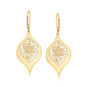 ross-simons italian 14kt yellow gold openwork floral lace teardrop earrings