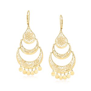 ross-simons italian 14kt yellow gold openwork floral lace chandelier earrings