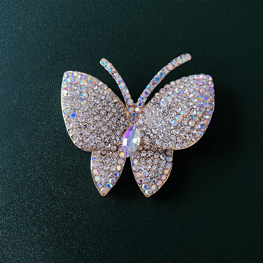 Black Butterfly Rhinestone Brooch Pin for Women Girl Men Exaggerated AB Crystal Cluster Fashion Cartoon Animal Lapel Pins Dress Accessories Unisex Delicacy Birthday Christmas Party Jewelry Gift,