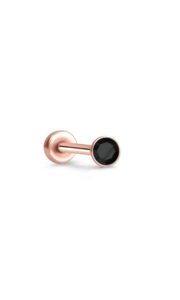 316 stainless steel rose gold-tone threadless push pin nose ring labret monroe stud 1.5mm glued black cz 20g