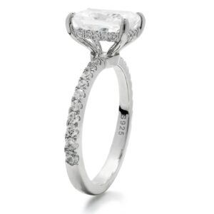 Bo.Dream Radiant Cut 2 Carat Cubic Zirconia Engagement Rings for Women Platinum Plated Sterling Silver Size 7