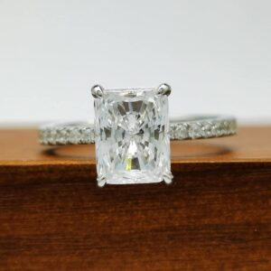 Bo.Dream Radiant Cut 2 Carat Cubic Zirconia Engagement Rings for Women Platinum Plated Sterling Silver Size 7