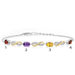 Gem Stone King 925 Silver and 10K Yellow Gold Customized and Personalized 4-Stone Oval Gemstone Birthstone and Lab Grown Diamond Infinity Tennis Bracelet For Women | Fully Adjustable Up to 7.5 Inch