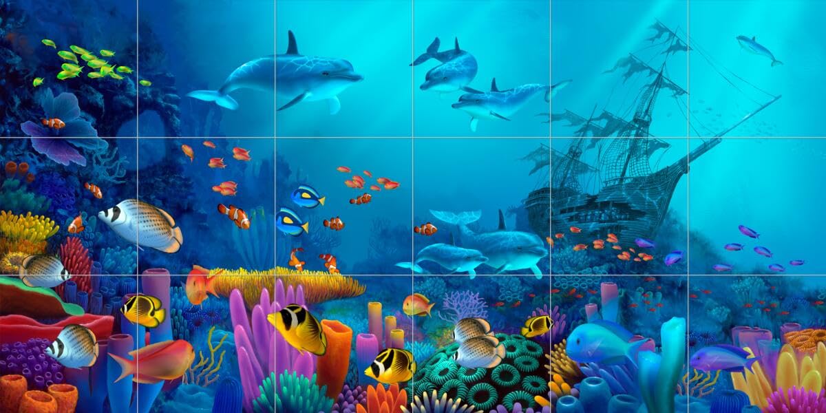 Ceramic Backsplash Tile Mural Dolphin Whale Underwater Ocean Fish Kitchen/Bathroom/Shower - Coral Garden - David Miller