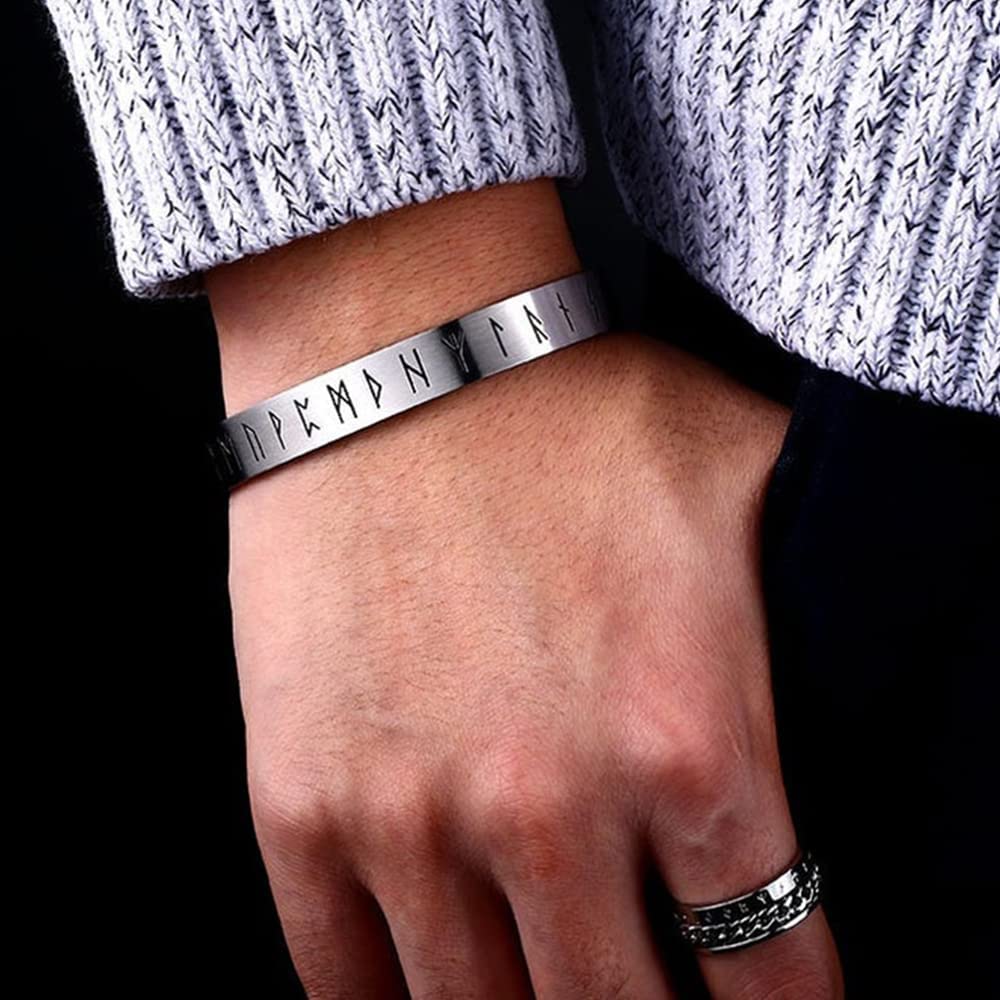 TURTLEDOVE Viking Wolf Fenrir Bangle – 2 PCS Stainless Steel Norse Scandinavian Torc – Rune Bangle Bracelet