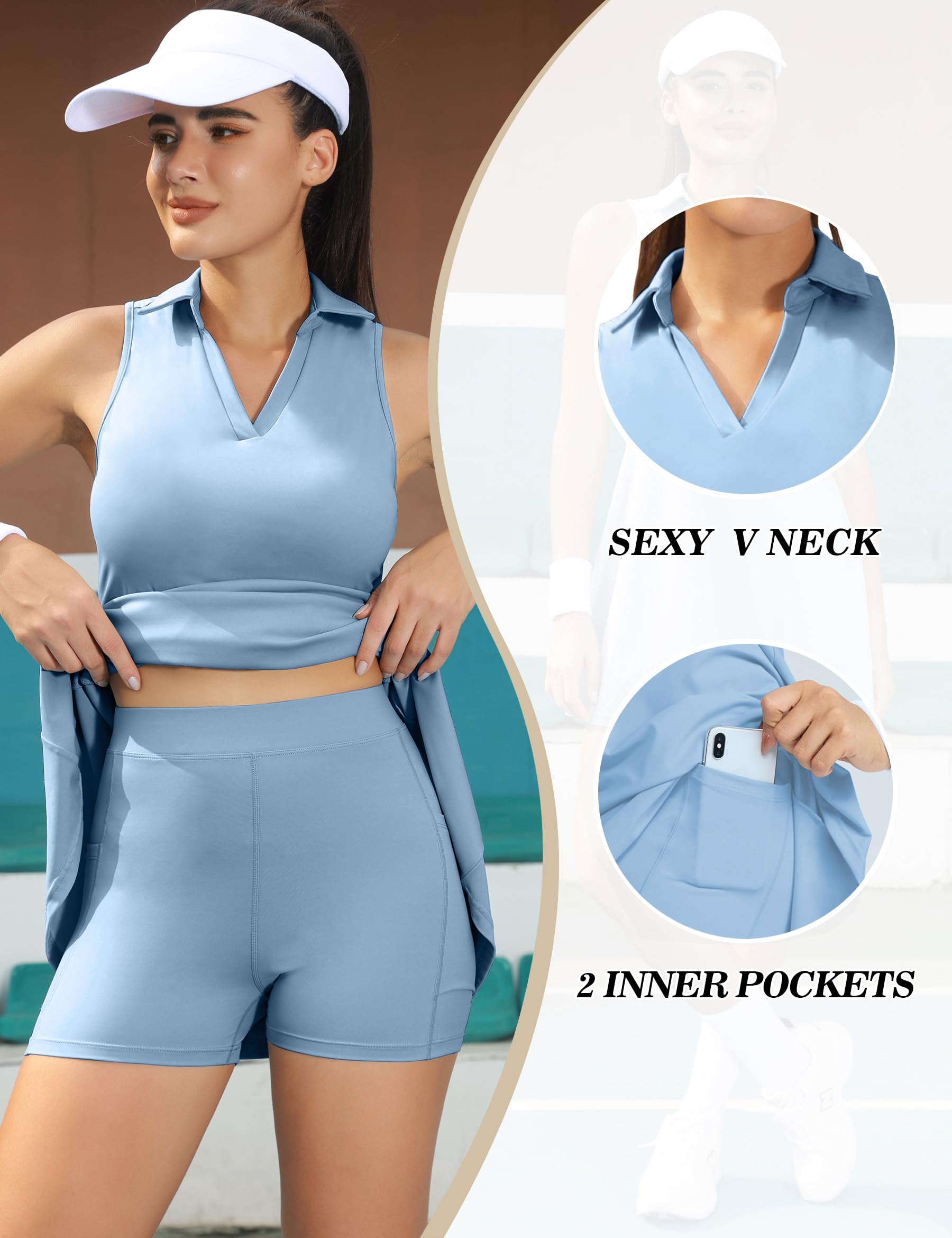 Fengbay Tennis Dress for Women,Golf Dress with Built in Shorts with 4 Pockets for Sleeveless Athletic Workout Dress