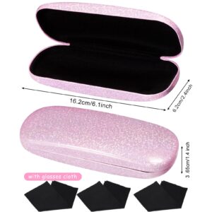 Weewooday 3 Pcs Hard Shell Eyeglasses Cases Glitter Sunglasses Protective Unisex Glasses Case with Cleaning Cloth (Pink, Blue, Black), 6.3 x 2.4 x 1.2 inches/ 16 x 6 x 3 cm