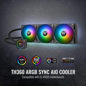 Thermaltake TH360 ARGB Motherboard Sync Edition Intel LGA1700 Ready/AM5/AMD All-in-One Liquid Cooling System 360mm High Efficiency Radiator CPU Cooler CL-W300-PL12SW-B, Black