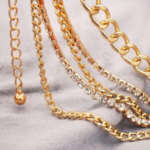 Glamorstar Multilayer Chain Belts for Women Rhinestone Waist Belt Punk Gorgeous Chain for Ladies Dresses Gold 130CM