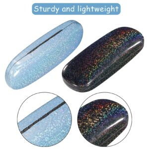 Weewooday 3 Pcs Hard Shell Eyeglasses Cases Glitter Sunglasses Protective Unisex Glasses Case with Cleaning Cloth (Pink, Blue, Black), 6.3 x 2.4 x 1.2 inches/ 16 x 6 x 3 cm