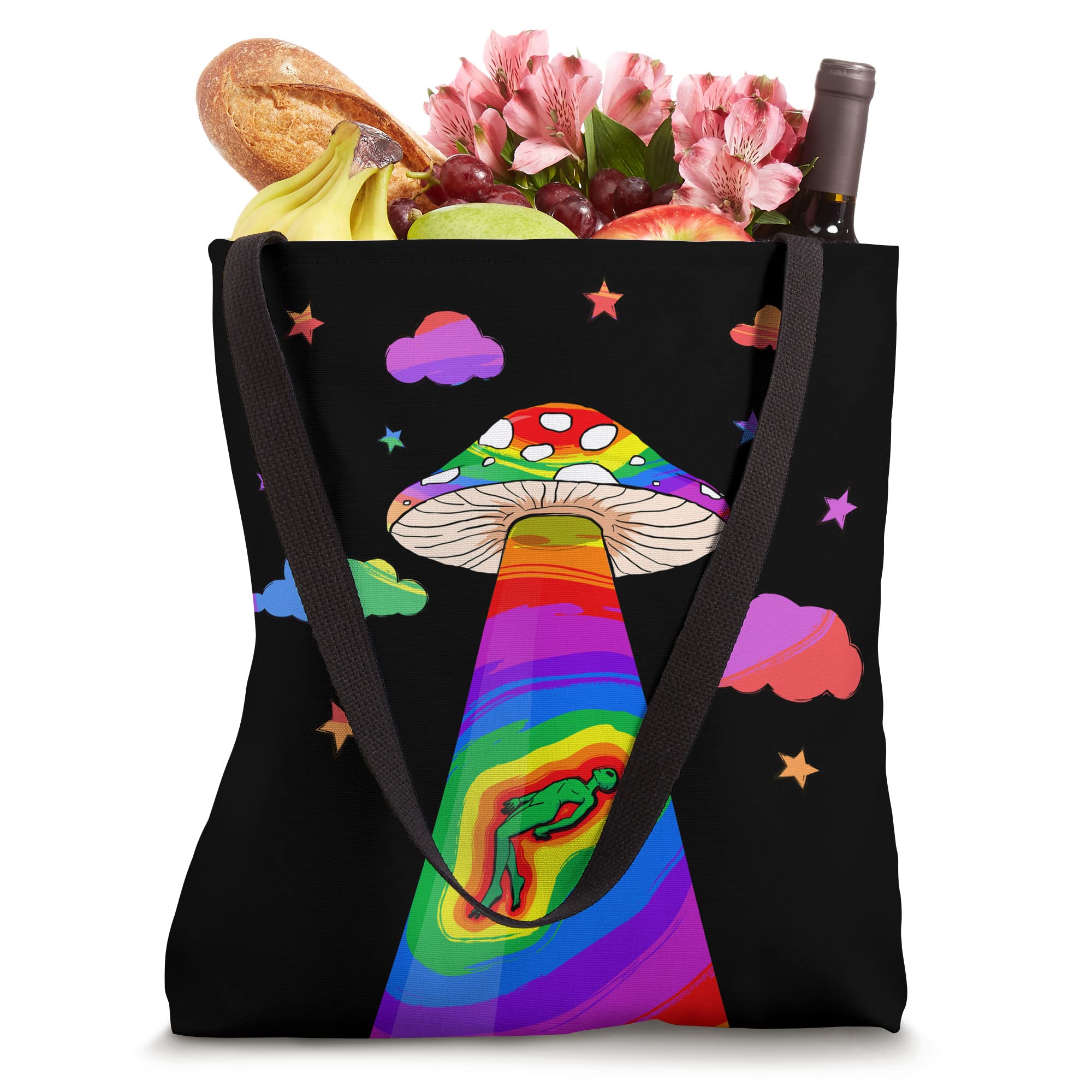 Kidcore Aesthetic Alien UFO Abduction Mushroom Cottagecore Tote Bag