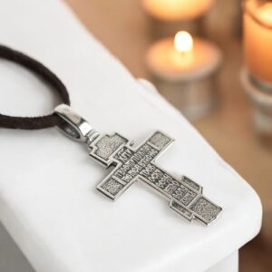 925 Sterling Silver Orthodox Cross Necklace for Men Women - Handmade Crucifix Jesus Christ Pendant with Christian Prayer - Unique Religious Jewelry Gift