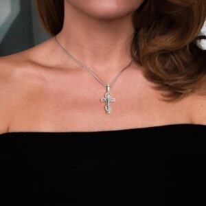 925 Sterling Silver Orthodox Cross Necklace for Men Women - Handmade Crucifix Jesus Christ Pendant with Christian Prayer - Unique Religious Jewelry Gift