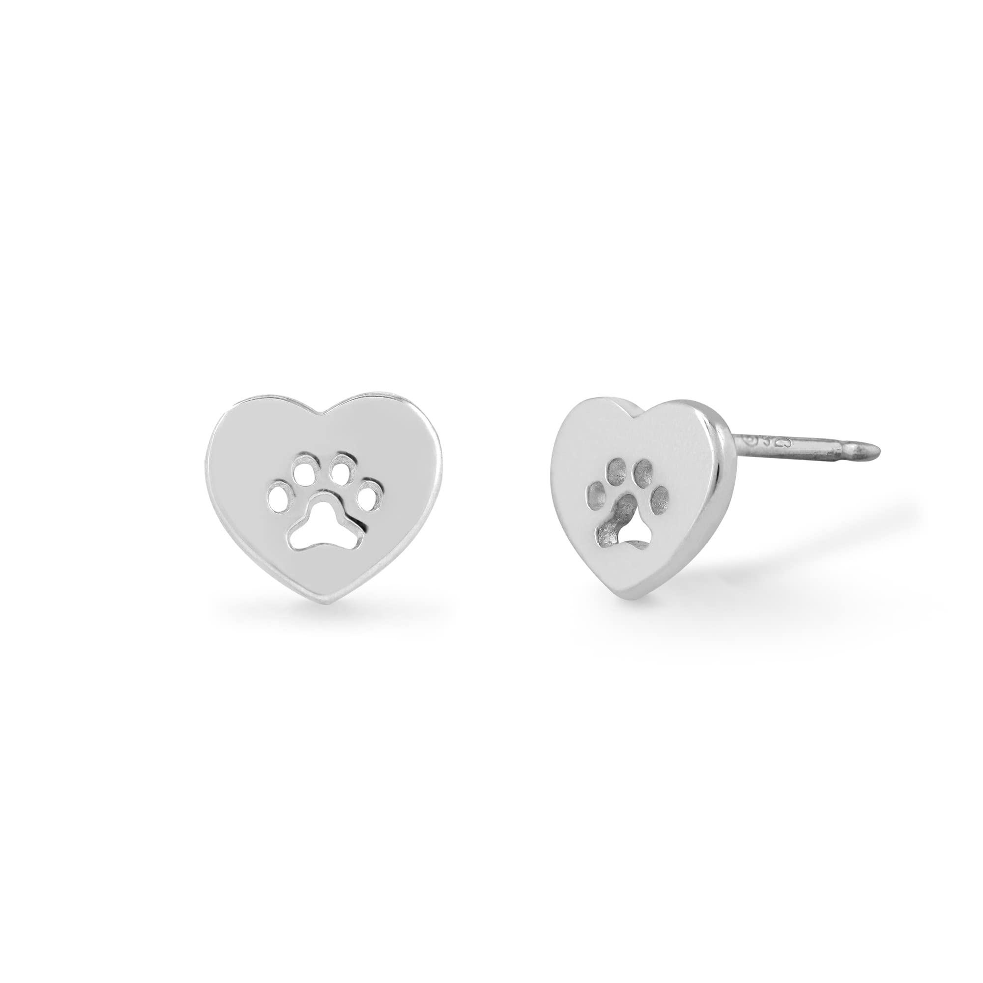 Boma Jewelry Sterling Silver Heart with Cut-Out Paw Stud Earrings