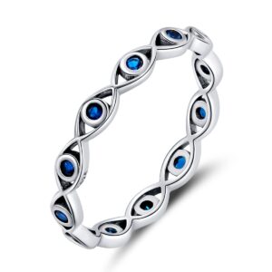 evil eye infinity ring for women: 925 sterling silver blue eyes stackable rings wedding eternity band engagement promise cubic zirconia bands, cute rings jewelry birthday presents size 8