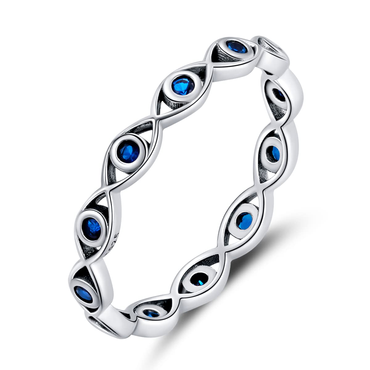 Evil Eye Infinity Ring for Women: 925 Sterling Silver Blue Eyes Stackable Rings Wedding Eternity Band Engagement Promise Cubic Zirconia Bands, Cute Rings Jewelry Birthday Presents Size 8