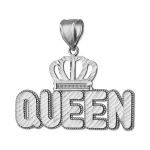 LA BLINGZ Queen Crown DC Sterling Silver Hip-Hop Pendant