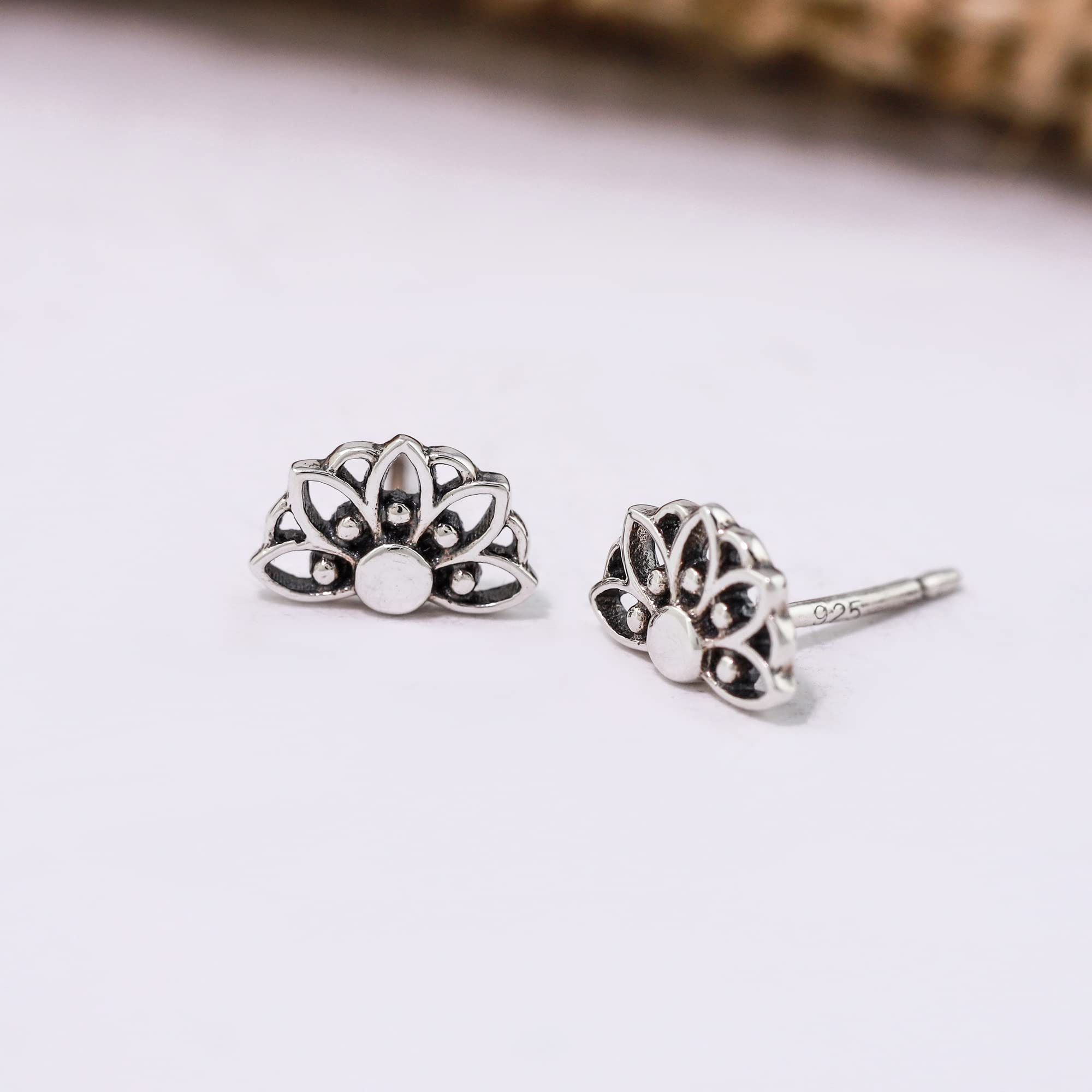 Boma Jewelry Sterling Silver Balinese Style Lotus Stud Earrings