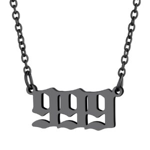 GOLDCHIC JEWELRY Black Angel Number 999 Necklaces For Women, Steel Angel Numbers Pendant Choker Chain