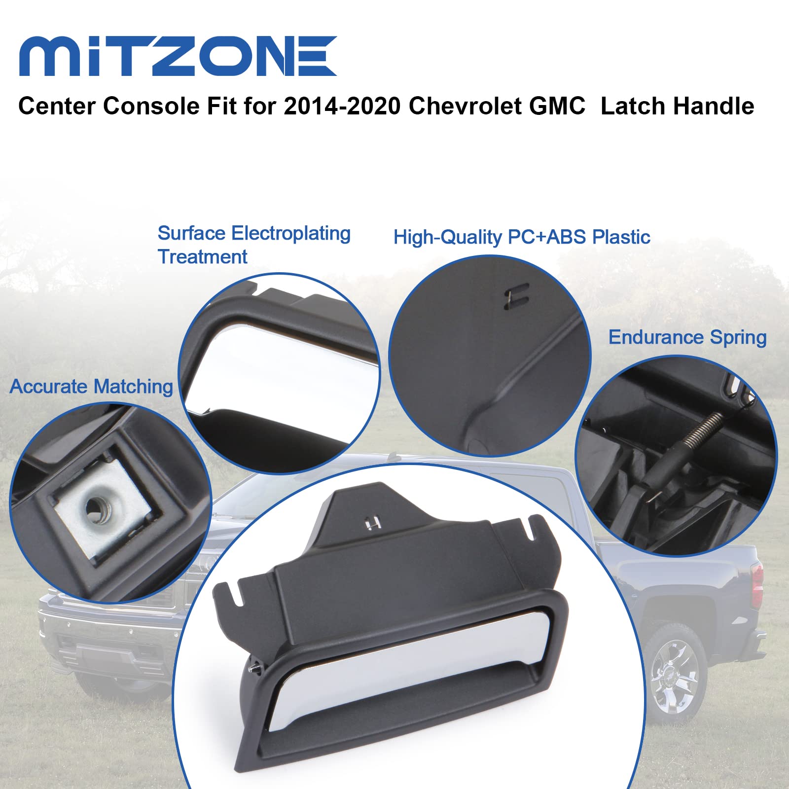 MITZONE Center Console Armrest Latch fit for 2014-2020 Chevy Silverado GMC Sierra Suburban Tahoe Yukon Lid Latch Handle Replace 22861304