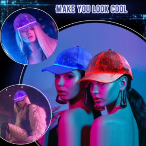 LED Hat Light up Baseball Cap 7 Colors Luminous LED Light Baseball Cap Flash Glow Hat Fiber Optic Cap for Men Women Glow in Dark Party Supplies