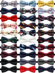 jecery 30 pieces elegant pre tied bow ties for men with adjustable floral neck band bowties for pre tied set