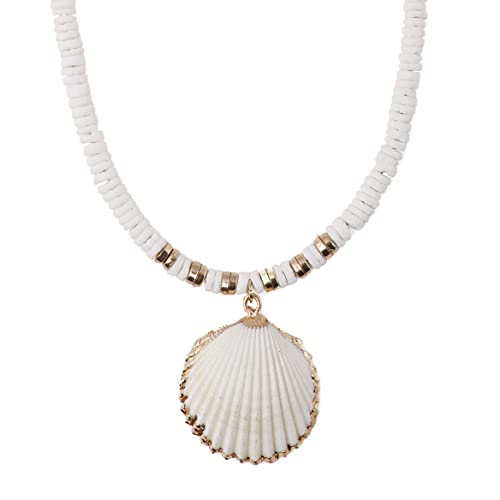 MINACHI Bohemian White Seashell Necklace, Summer Beach Shell Charm Necklace Gifts for Women