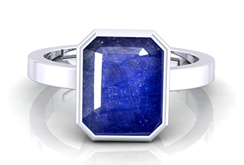 LMDPRAJAPATIS Natural Certified 7.25 Carat Original Unheated Untreatet Blue Sapphire (Neelam) 925 Sterling silver Ring Octagon Shape For Men & Women's