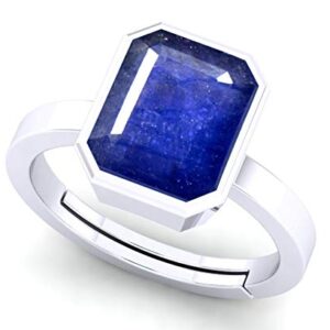 LMDPRAJAPATIS Natural Certified 7.25 Carat Original Unheated Untreatet Blue Sapphire (Neelam) 925 Sterling silver Ring Octagon Shape For Men & Women's