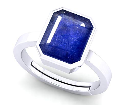 LMDPRAJAPATIS Natural Certified 7.25 Carat Original Unheated Untreatet Blue Sapphire (Neelam) 925 Sterling silver Ring Octagon Shape For Men & Women's