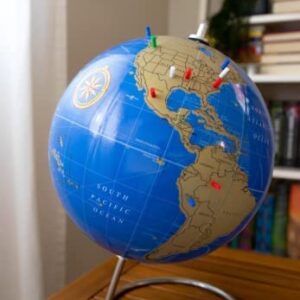 Bullseye Office - Magnetic Scratch Off World Globe (Lacquer Finish) - 10" Magnetic Standing World Globe with Magnetic Pins - Perfect as Office Desk Globe, Classroom Globe, or Travelers Globe (Blue)