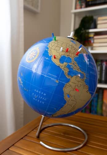 Bullseye Office - Magnetic Scratch Off World Globe (Lacquer Finish) - 10" Magnetic Standing World Globe with Magnetic Pins - Perfect as Office Desk Globe, Classroom Globe, or Travelers Globe (Blue)