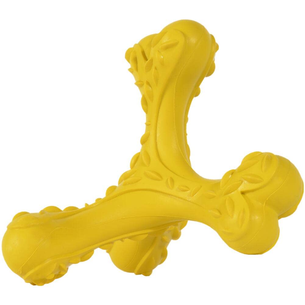 CVALIN Dog Chew Toys for Aggressive Chewers Large Breed,Indestructible Bones Toy，Durable Cleaning Toothbrush Natural Rubber Dog Toys… (Yellow)