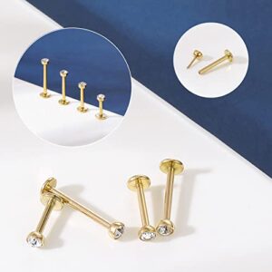 ZS 12Pcs 16G Pushin Lip Rings, Stainless Steel Medusa Piercing Jewelry, 2mm 3mm 4mm CZ Forward Helix Earring, Labret Monroe Piercing Jewelry for Women Men (Gold,L:8mm)