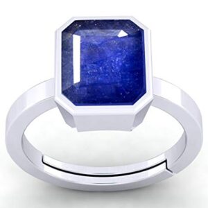 LMDPRAJAPATIS Natural Certified 7.25 Carat Original Unheated Untreatet Blue Sapphire (Neelam) 925 Sterling silver Ring Octagon Shape For Men & Women's