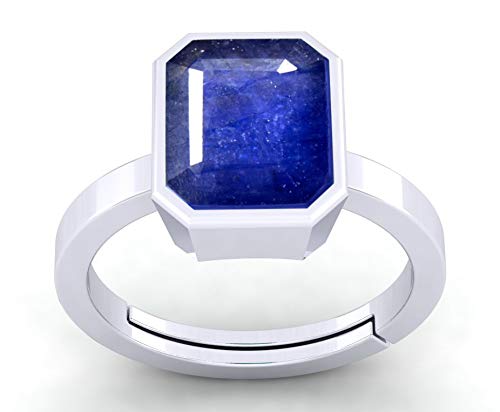 LMDPRAJAPATIS Natural Certified 7.25 Carat Original Unheated Untreatet Blue Sapphire (Neelam) 925 Sterling silver Ring Octagon Shape For Men & Women's