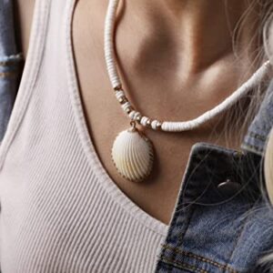 MINACHI Bohemian White Seashell Necklace, Summer Beach Shell Charm Necklace Gifts for Women