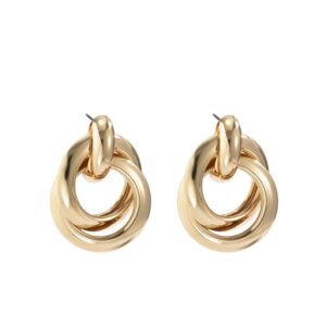 bethynas twisted earrings round double circle stud earrings statement chunky polished drop hoop earrings for women girls (gold)