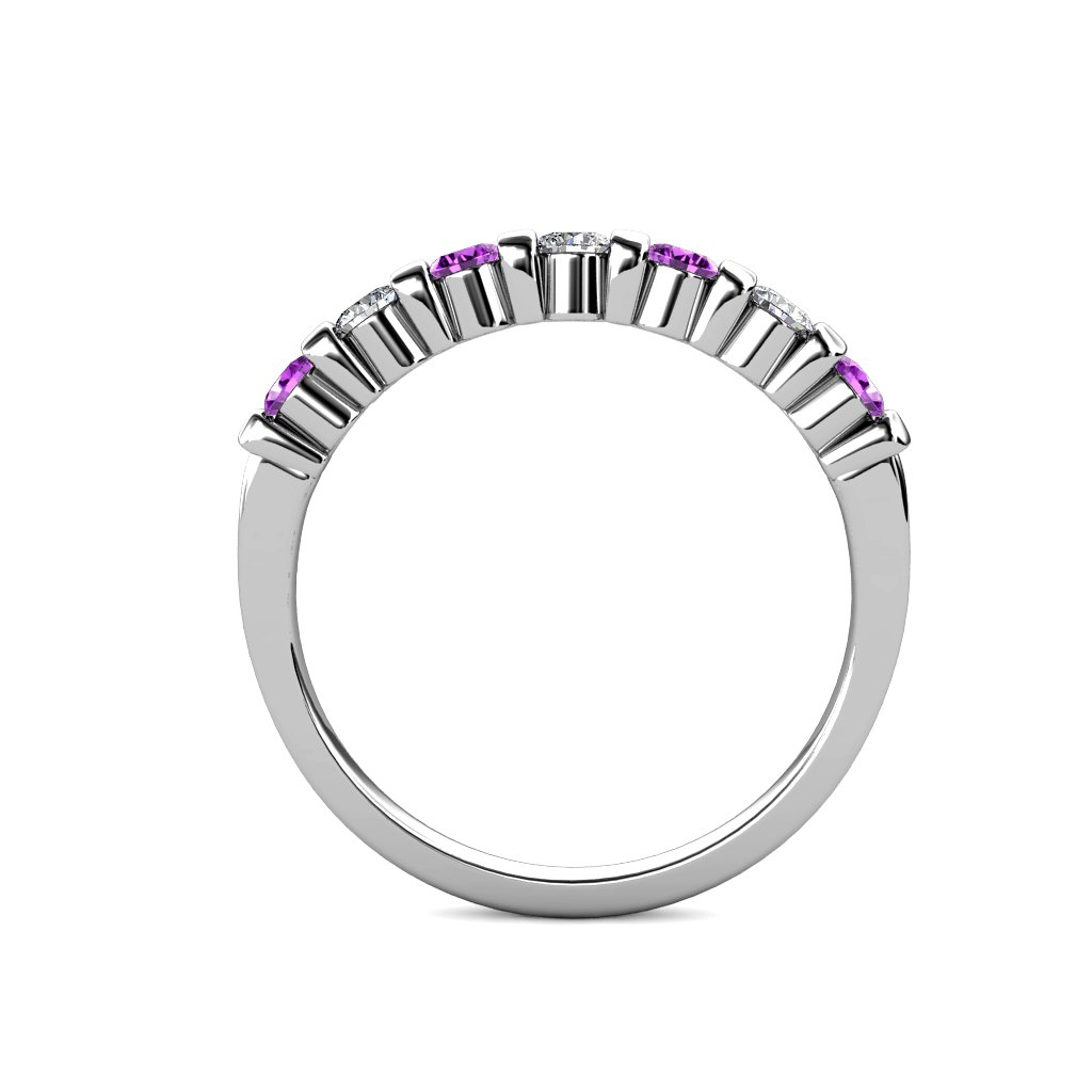 Amethyst & Lab Grown Diamond 1/5 ctw 7 Stone Women Wedding Band Stackable 14K White Gold.size 7.5