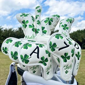 Golf Headcovers Lucky Clover Golf Driver Fairway Wood Hybrid Mallet Blade Putter Cover Headcover Premium Leather Headcovers Fits Most of Drivers Woods and Blade Putters