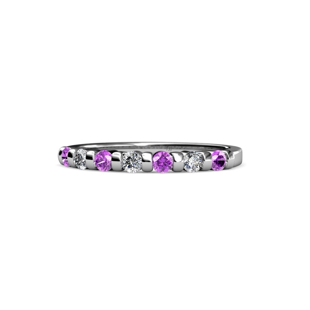 Amethyst & Lab Grown Diamond 1/5 ctw 7 Stone Women Wedding Band Stackable 14K White Gold.size 7.5