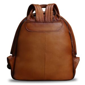 LRTO Genuine Leather Backpack Purse for Women Retro Handmade Small Casual Rucksack Satchel Back Bags Knapsack (Brown)