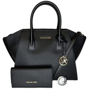 Michael Kors MICHAEL Michael Kors Avril Large Top-Zip Satchel bundled with Trifold Wallet Purse Hook (Black)