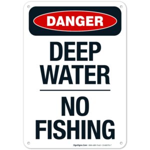 sigo signs, no fishing deep water sign, 10x7 inches, rust free .040 aluminum, fade resistant, made in usa