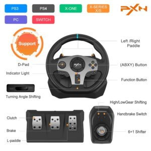 PXN V9 Steering Wheel Gaming for PC,Gaming Steering Wheel 270/900 Degree Racing Wheel with Pedals and Shifter for Xbox One, Xbox Series S/X, PS4, PS3, Switch