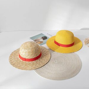 Luffy Straw Hat for Men Women, Multifunctional Cosplay Beach Anime Cartoon Character Sunscreen Straw Hat Cosplay Sun Hat