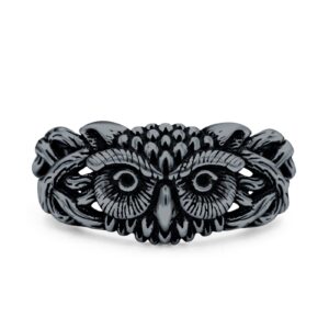 blue apple co. black tone, sterling silver size-9 owl ring oxidized band solid 925 sterling silver thumb ring