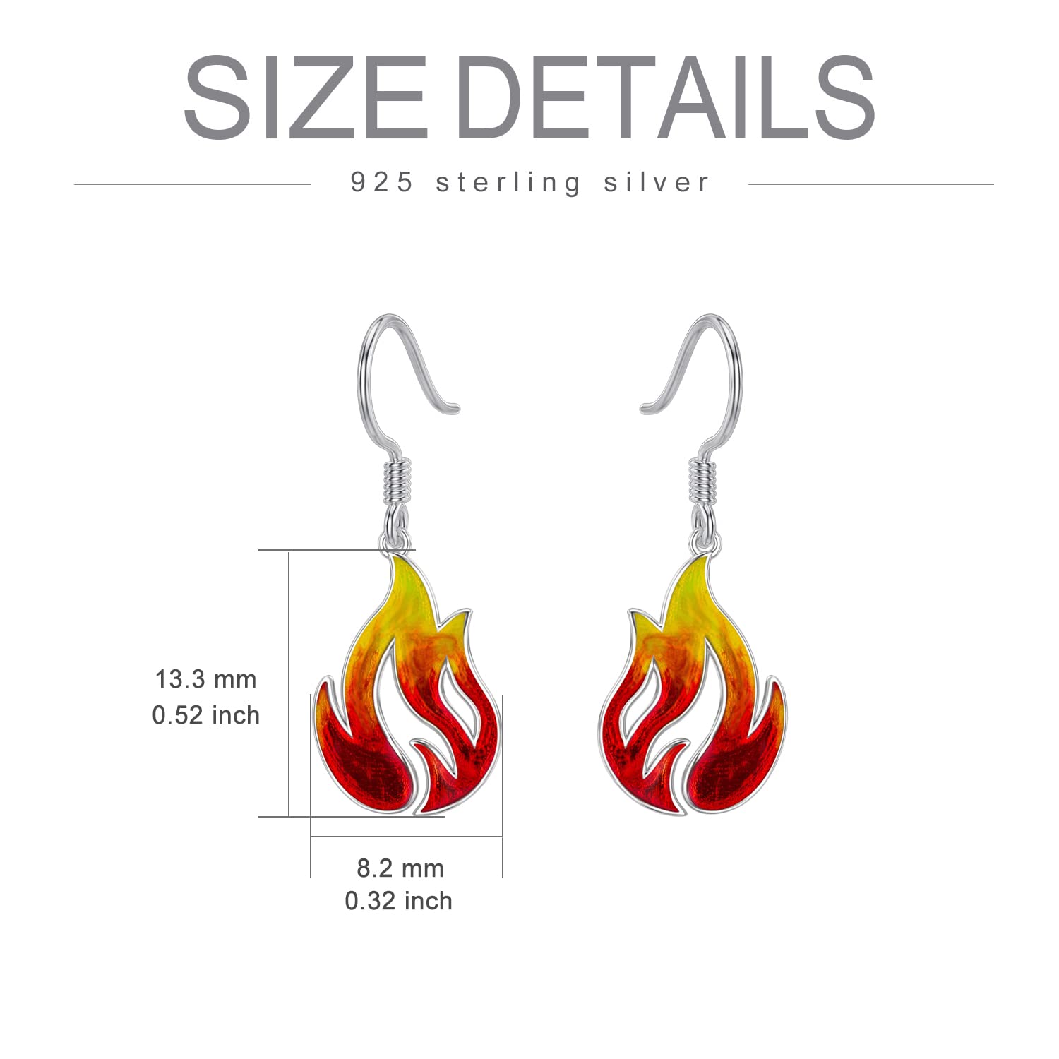 PELOVNY Flame Fire Earrings for Women S925 Sterling Silver Nature Fire Nation Drop Dangle Hook for Girlfriend Lover