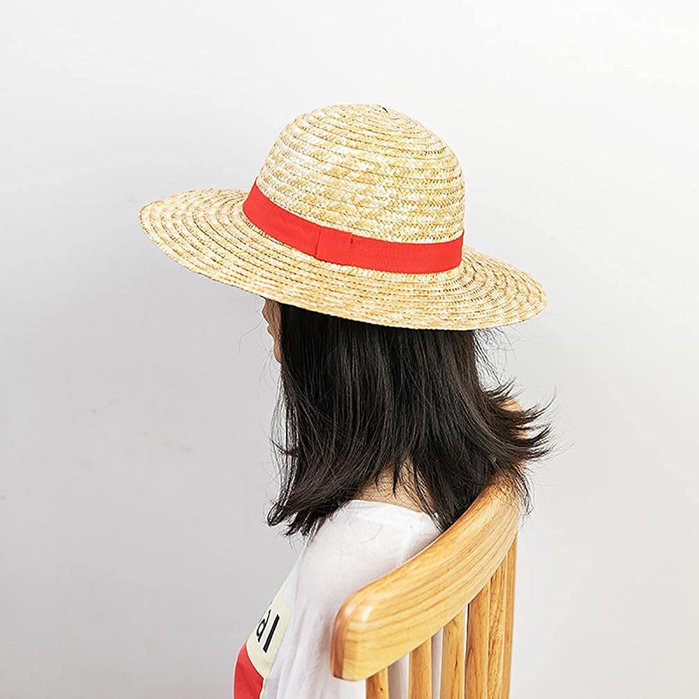 Luffy Straw Hat for Men Women, Multifunctional Cosplay Beach Anime Cartoon Character Sunscreen Straw Hat Cosplay Sun Hat